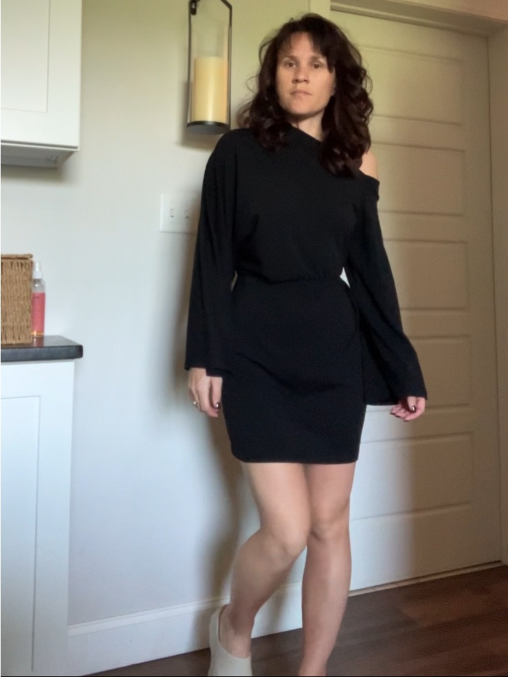 SHEIN Black One-Shoulder Long Sleeve Mini Dress
